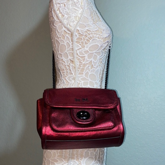 Coach Metallic Red Ranger Flap Crossbody Bag Metal Chain Convertible - Picture 1 of 16